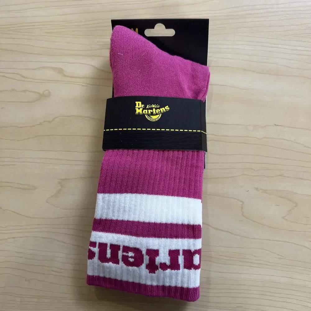 NEW Dr. Martens AirWair Athletic Logo Thrift Pink Organic Crew Socks S/M 3-8